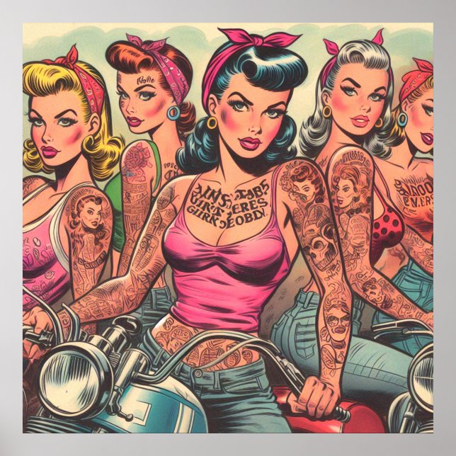 Tecknader för Tattoo Biker Girls Poster (Framsidan)