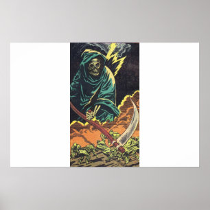 tecknader för vintage av skräck Scary vintage te Poster
