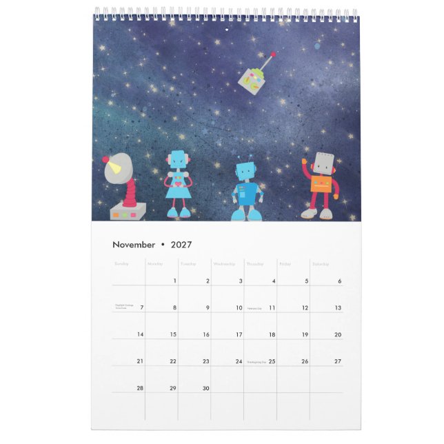 Tecknader i utrymmeskalendern kalender (Nov 2027)