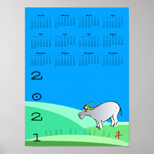Tecknader Landskapet Ox kinesisk nyårskalender 202 Poster