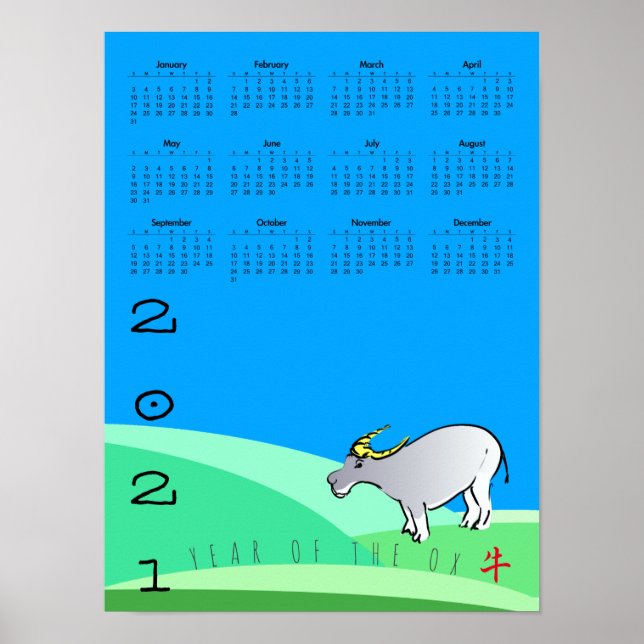 Tecknader Landskapet Ox kinesisk nyårskalender 202 Poster (Framsidan)