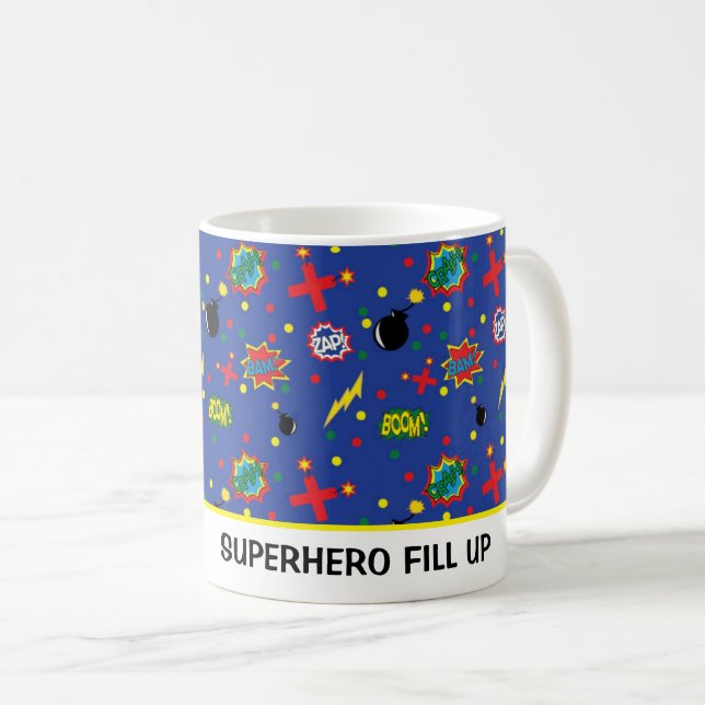Tecknader Lustigt SUPERHERO FYLL UPP Boom Zap Pow  Kaffemugg (Framsida höger)