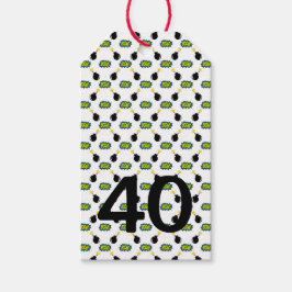 Tecknader Superhjälte 40:e födelsedagen Pow Boom Z Presentetikett