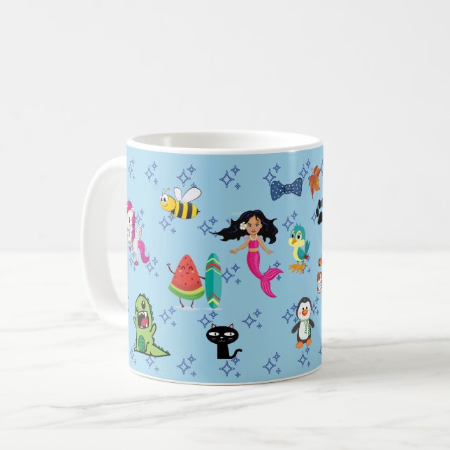 Tecknader tecknader för söta blåa barn kaffemugg (Framsida vänster)