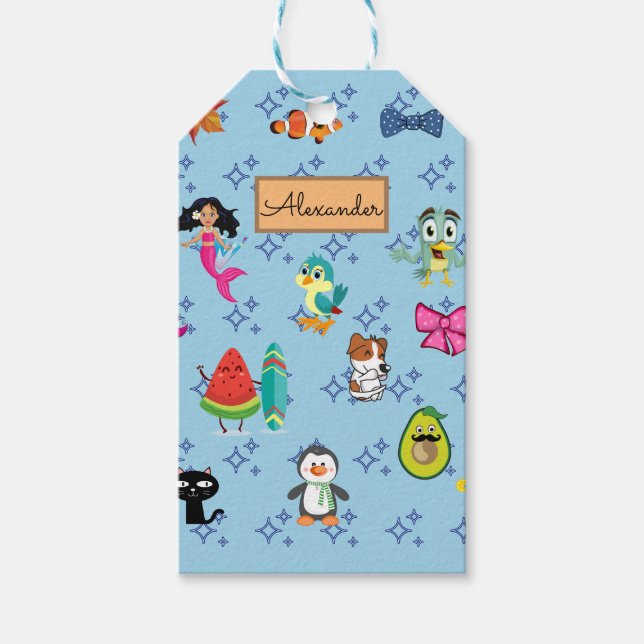 Tecknader tecknader för söta blåa barn presentetikett (Framsidan)