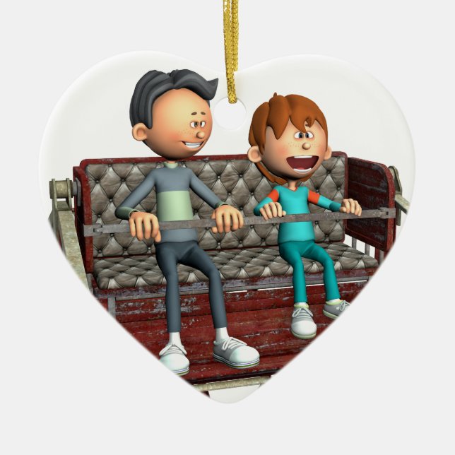 Tecknadfar och Son på en pariserhjul Julgransprydnad Keramik (Framsidan)