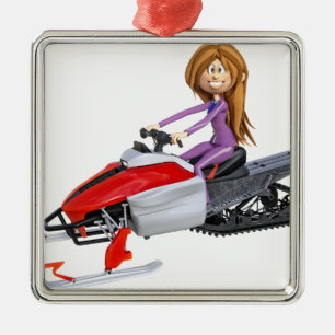 Tecknadflicka på en Snowmobile Julgransprydnad Metall