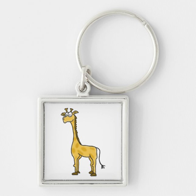 Tecknadgiraff Keychain Fyrkantig Silverfärgad Nyckelring (Framsidan)