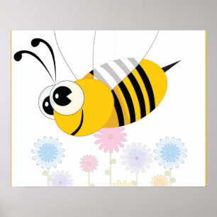 Tecknadhumla och blommor poster