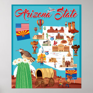 Tecknadkarta av Arizona Poster