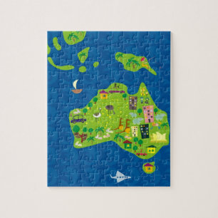 Tecknadkarta av Australien och det Oceania pussel