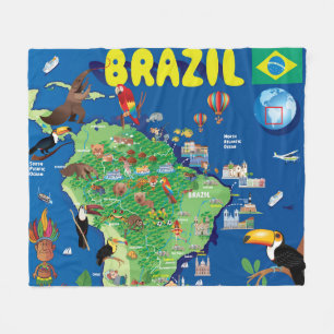Tecknadkarta av Brasilien Fleecefilt