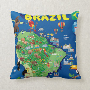Tecknadkarta av Brasilien Kudde