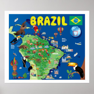 Tecknadkarta av Brasilien Poster