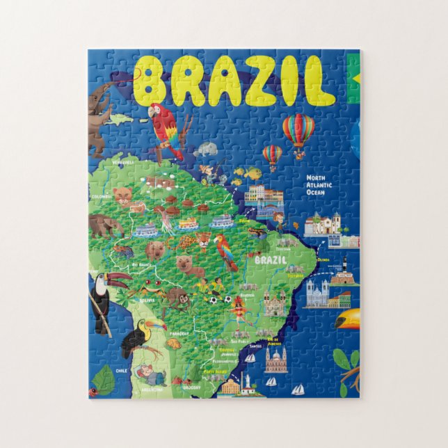 Tecknadkarta av Brasilien Pussel (Vertikal)