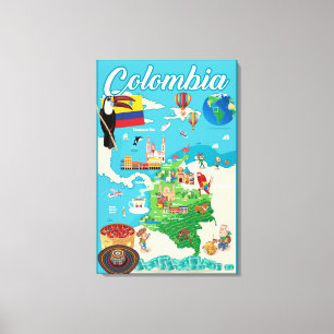Tecknadkarta av Colombia Canvastryck