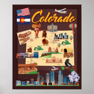 Tecknadkarta av Colorado Poster