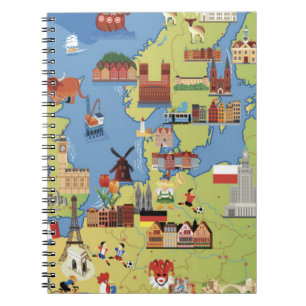 Tecknadkarta av Europa Anteckningsbok