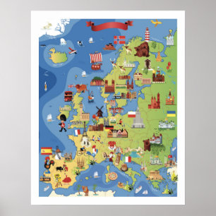 Tecknadkarta av Europa Poster