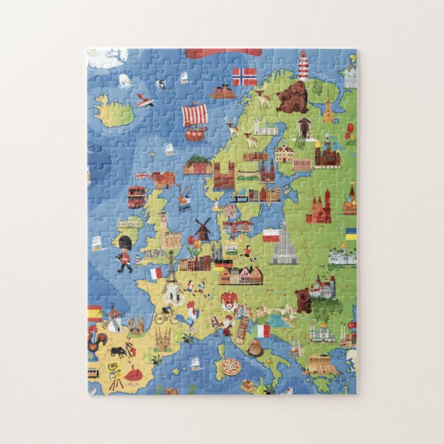 Tecknadkarta av Europa Pussel (Vertikal)