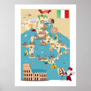 Tecknadkarta av italien poster
