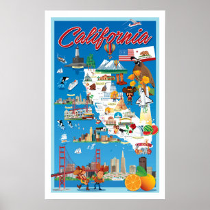 Tecknadkarta av Kalifornien Poster