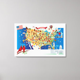 Tecknadkarta av USA Canvastryck