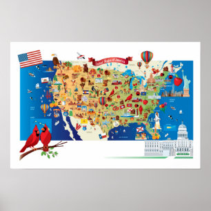 Tecknadkarta av USA Poster