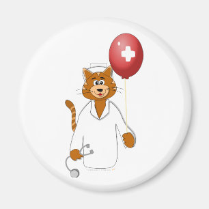 Tecknadkattsjuksköterska med ballongen magnet