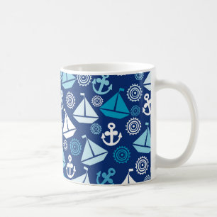 Tecknadmönster med segelbåtar kaffemugg
