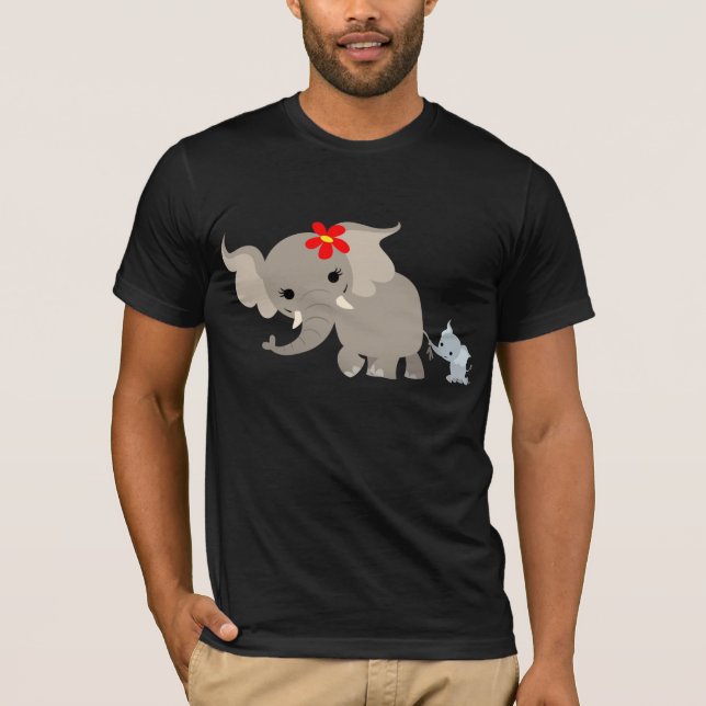 Tecknadmorelefant och kalvT-tröja T-shirt (Framsida)