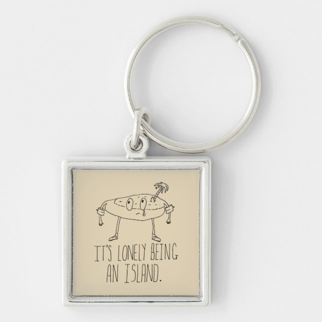 Tecknadö Fyrkantig Silverfärgad Nyckelring (Framsidan)