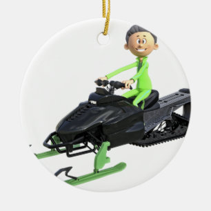 Tecknadpojke på en Snowmobile Julgransprydnad Keramik