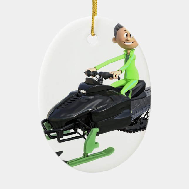 Tecknadpojke på en Snowmobile Julgransprydnad Keramik (Framsidan)