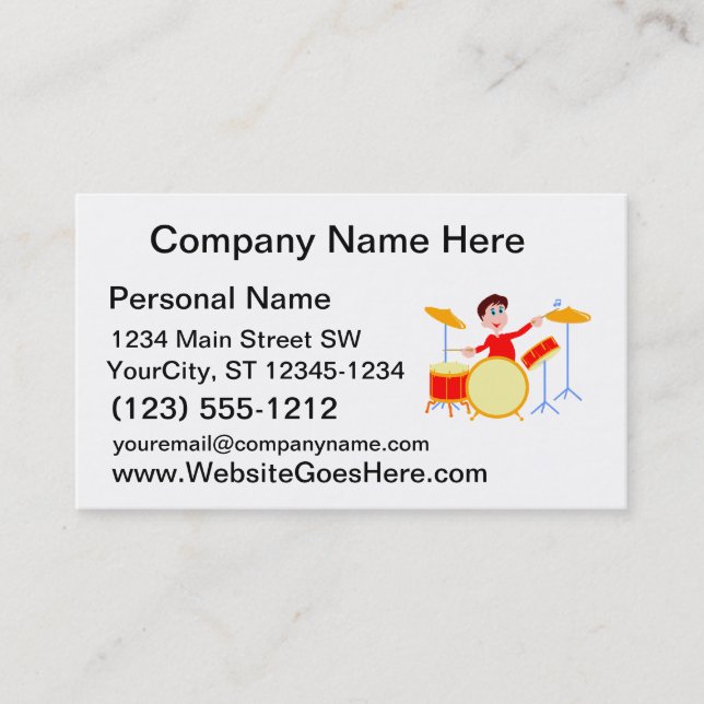 Tecknadpojke som leker drumset jagged kanter visitkort (Framsida)