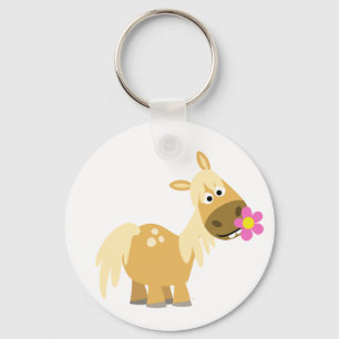 Tecknadponny- och blommakeychain nyckelring