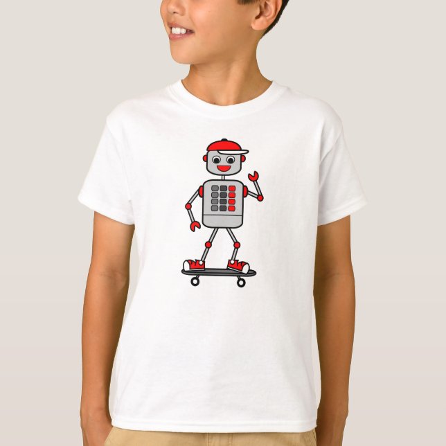 Tecknadrobotpojke på skateboarden tee (Framsida)