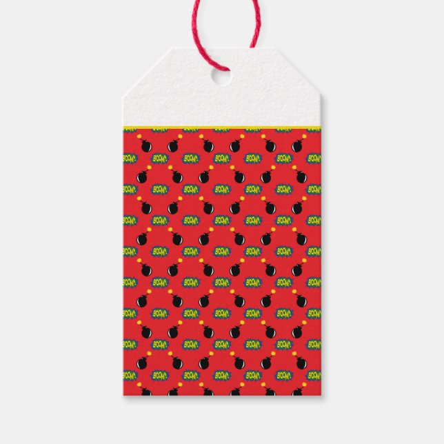 Tecknads Superhjälte Firecracker Boom Roligt Smart Presentetikett (Framsidan)