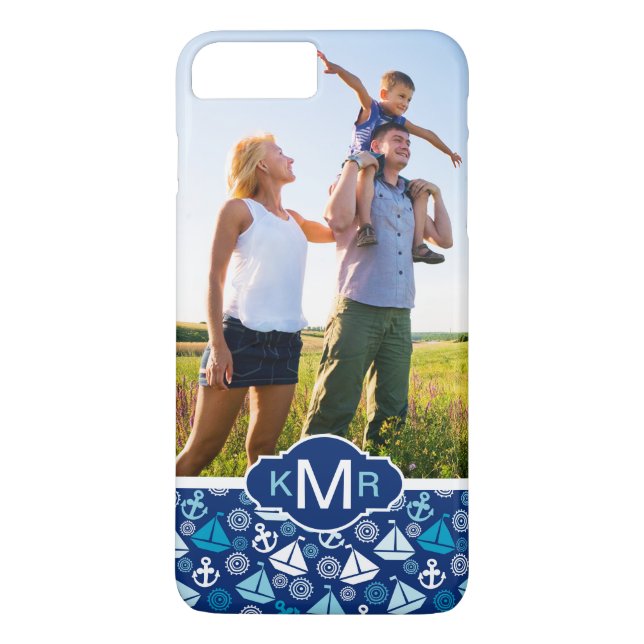 Tecknadsegelbåtar Pattern| din foto & Monogram Case-Mate iPhone Skal (Baksida)