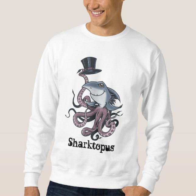 TecknadSharktopus tröja Lång Ärmad Tröja (Framsida)