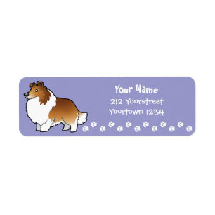TecknadShetland Sheepdog/Collie Returadress Etikett