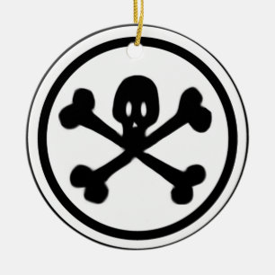 Tecknadskalle & Crossboneslogotyp Julgransprydnad Keramik