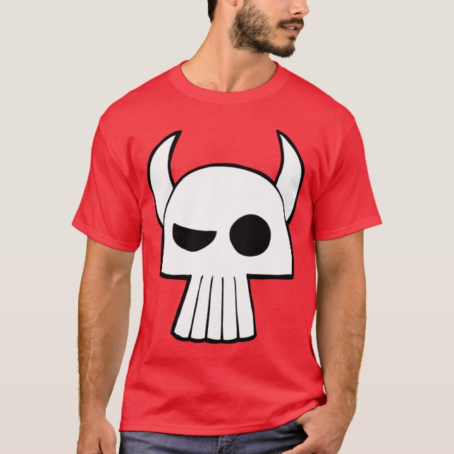 Tecknadskalledesign med Hornsmörk- och vitT Tee (Framsida)