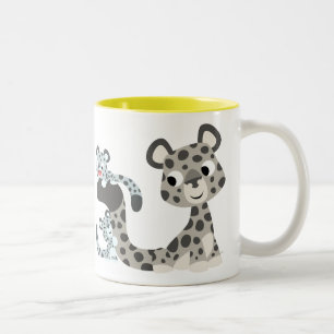 TecknadsnöLeopard och ungemugg Två-Tonad Mugg