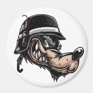 Tecknadvarg med en dynamit på hans tyska hjälm magnet