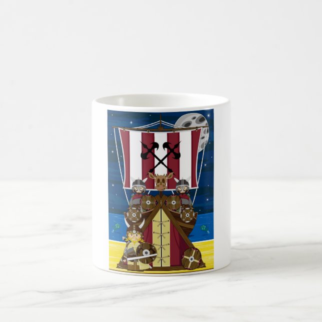 TecknadViking krigare och Longship Kaffemugg (Center)