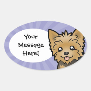 TecknadYorkshire Terrier (kort hår ingen pilbåge Ovalt Klistermärke