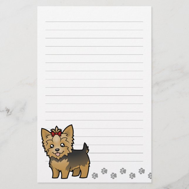 TecknadYorkshire Terrier (kort hår med pilbågen) Brevpapper (Framsida)