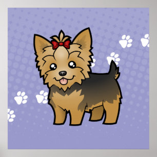 TecknadYorkshire Terrier (kort hår med pilbågen) Poster