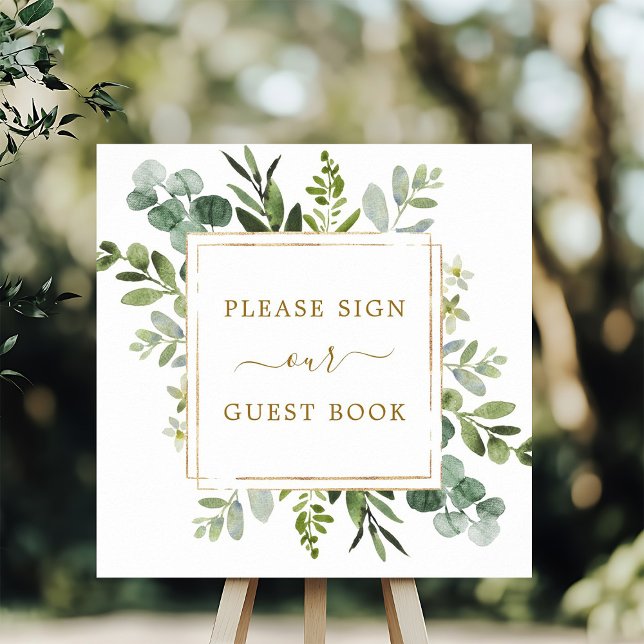 Tecknet Botaniskt Guld Greenery Square Guest Bok Poster (Skapare uppladdad)